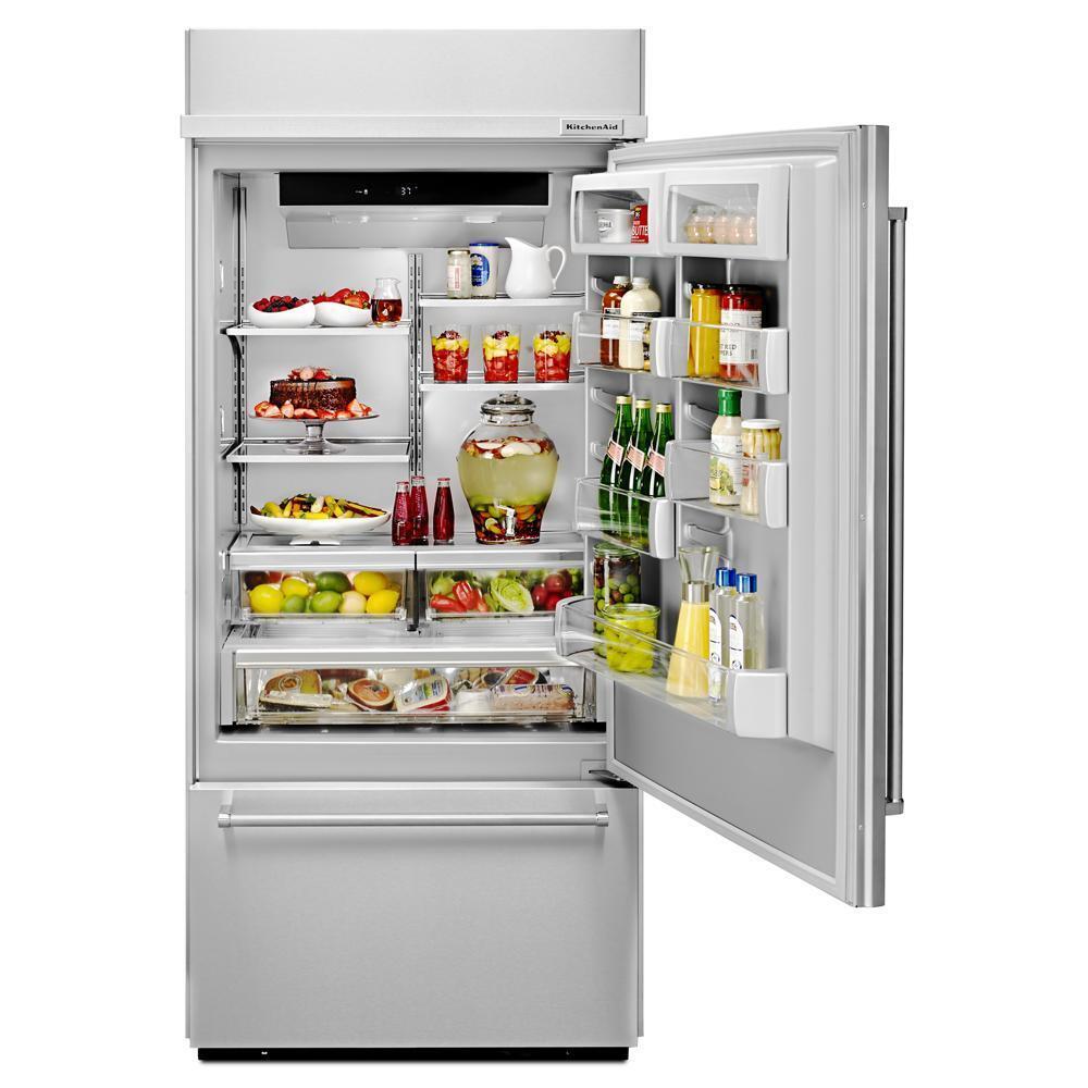 Kitchenaid KBBR306ESS 20.9 Cu. Ft. 36" Width Built-In Stainless Bottom Mount Refrigerator with Platinum Interior Design