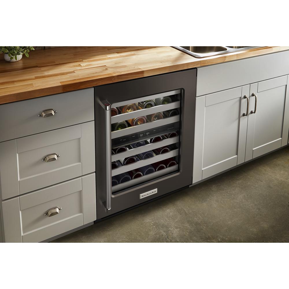 Kitchenaid KUWR314KBS 24" Undercounter Wine Cellar with Glass Door and Metal-Front Racks