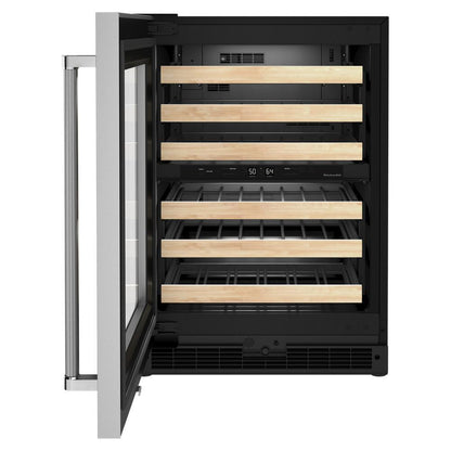 Kitchenaid KUWL214KSB 24" Undercounter Wine Cellar with Glass Door and Wood-Front Racks