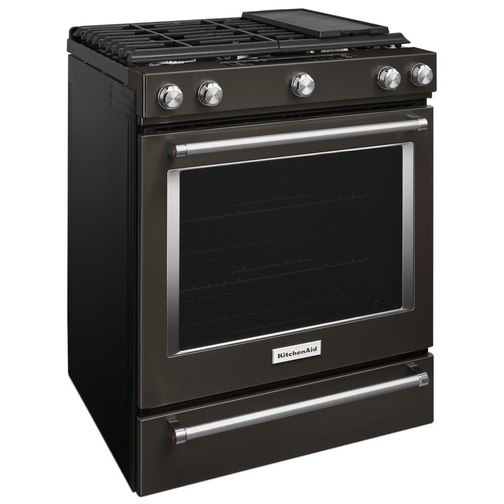 Kitchenaid KSGG700EBS 30-Inch 5-Burner Gas Slide-In Convection Range