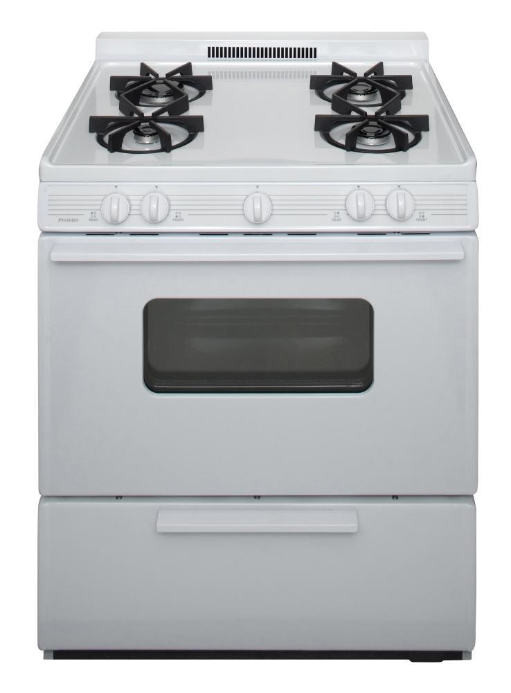 Premier 30 in. Freestanding Battery-Generated Spark Ignition Gas Range in White
