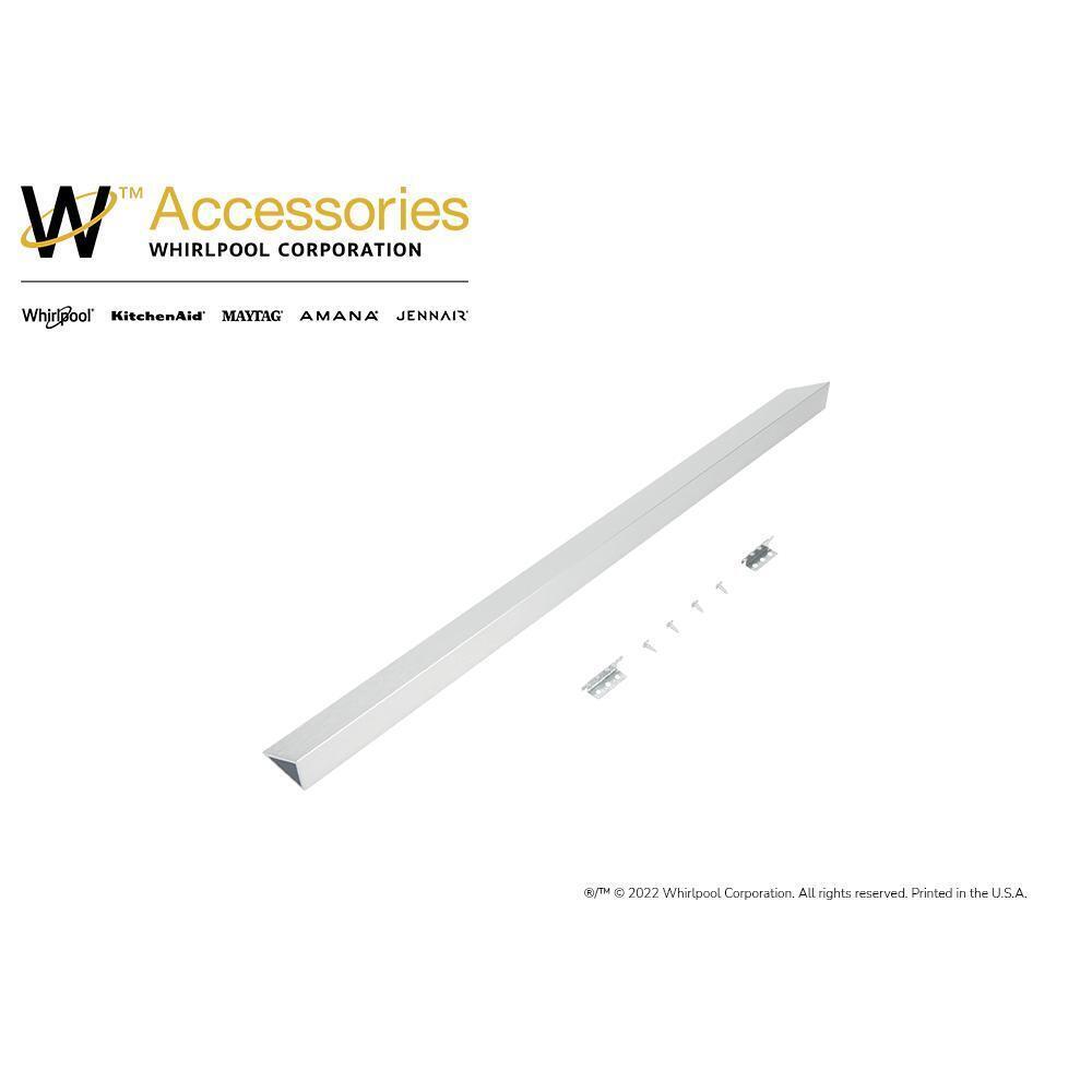 Whirlpool W10113901A Slide-in Range Rear Filler Kit, Stainless Steel, with (1) triangular fill strip, (2) mounting brackets, and two screws