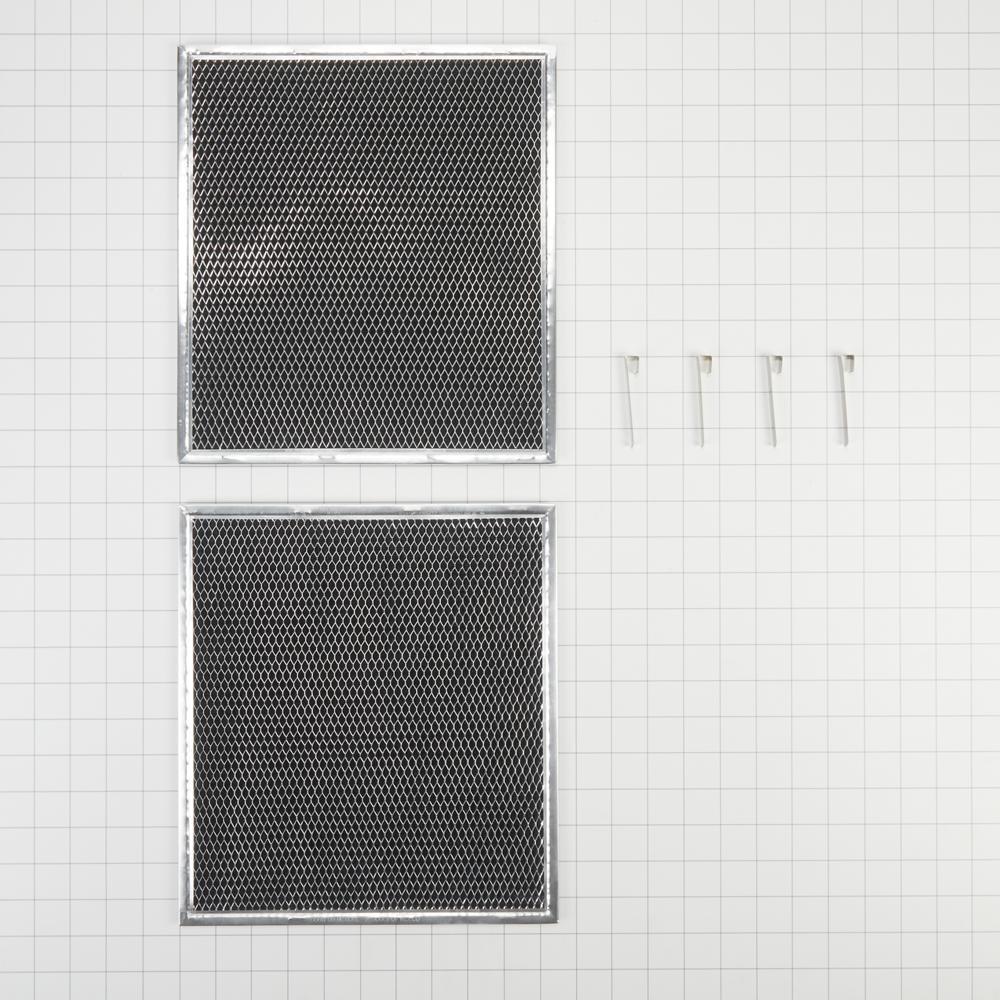 Whirlpool W10905733 Range Hood Charcoal Filter, Silver, with (2) 16 1/2" X 11 1/2" filters, and 4 spring clips