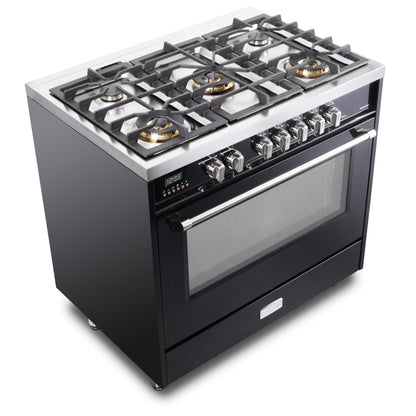 Verona VDFSGE365GB Designer 36" Dual Fuel Single Oven Range - Gloss Black