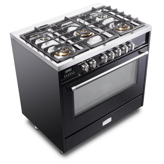 Verona VDFSGE365GB Designer 36" Dual Fuel Single Oven Range - Gloss Black
