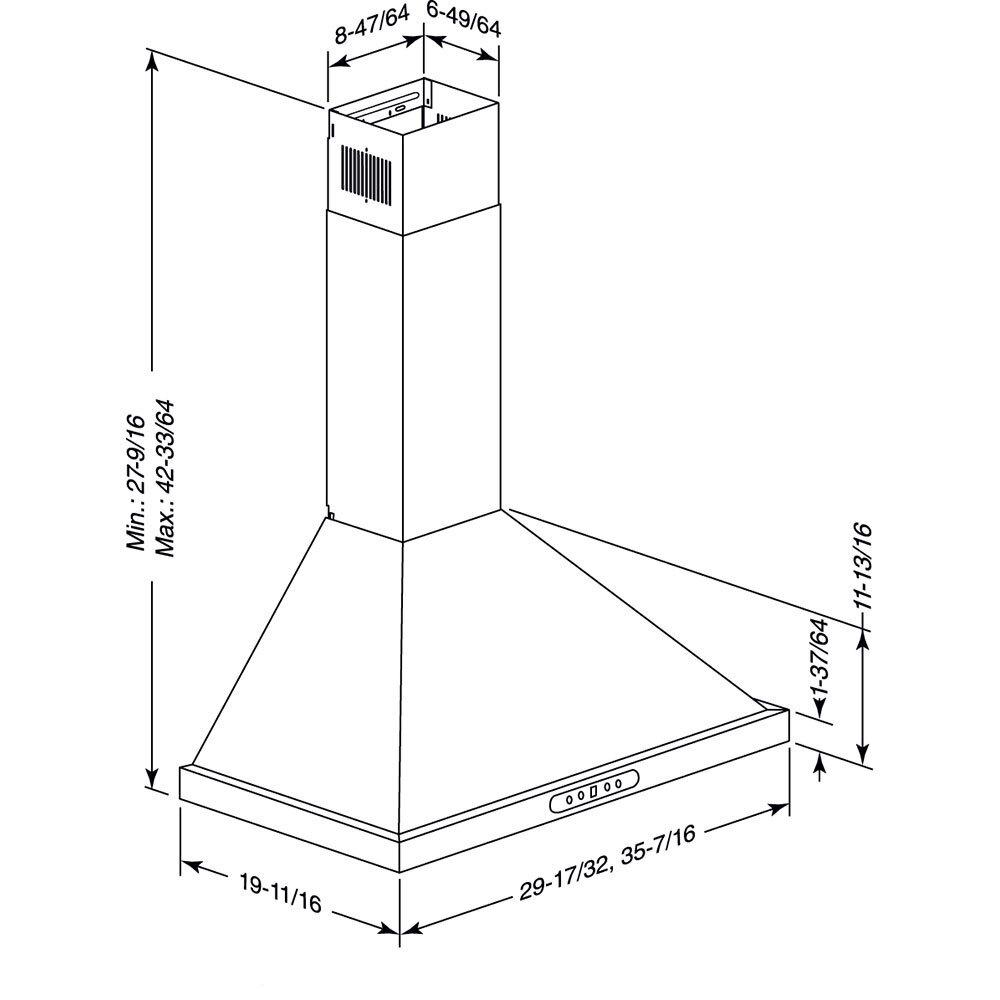 EWP1306SS Broan® Elite 30-Inch Pyramidal Chimney Range Hood, 640 Max Blower CFM, Stainless Steel