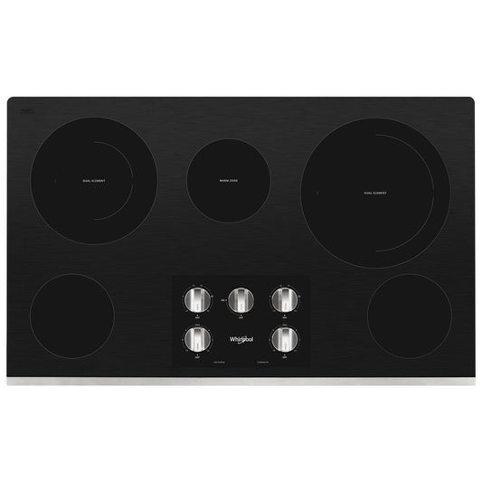 Whirlpool WCE77US6HS 36-inch Electric Ceramic Glass Cooktop with Two Dual Radiant Elements