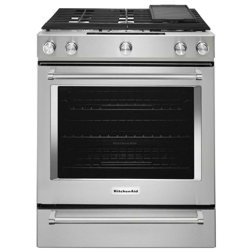 Kitchenaid KSDB900ESS 30-Inch 5-Burner Dual Fuel Convection Slide-In Range with Baking Drawer