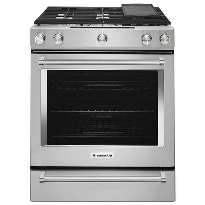 Kitchenaid KSDB900ESS 30-Inch 5-Burner Dual Fuel Convection Slide-In Range with Baking Drawer