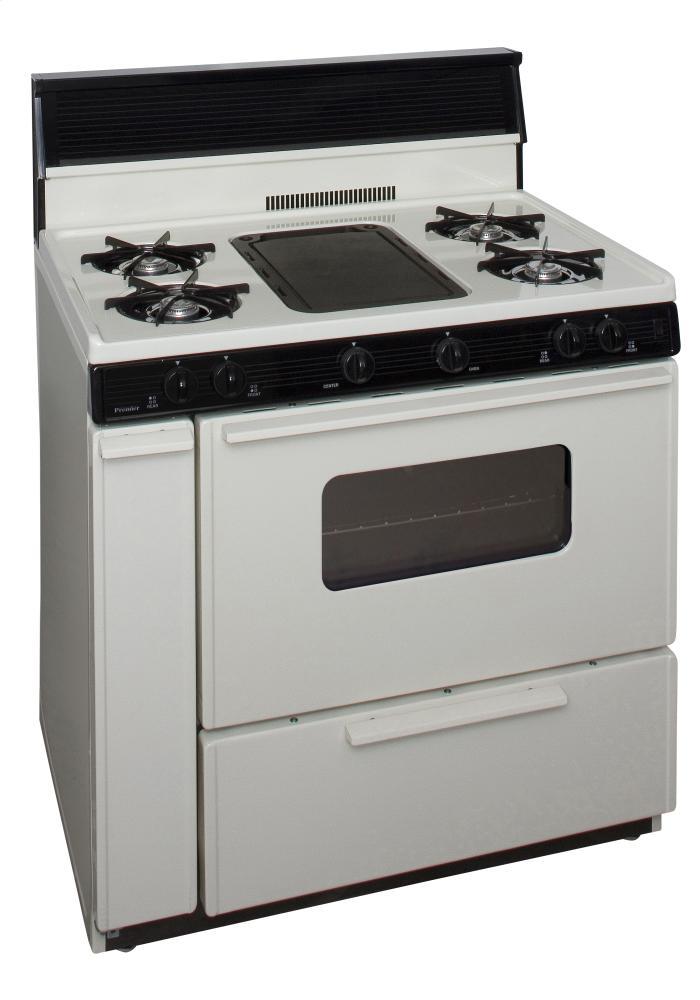 Premier 36 in. Freestanding Battery-Generated Spark Ignition Gas Range in Biscuit