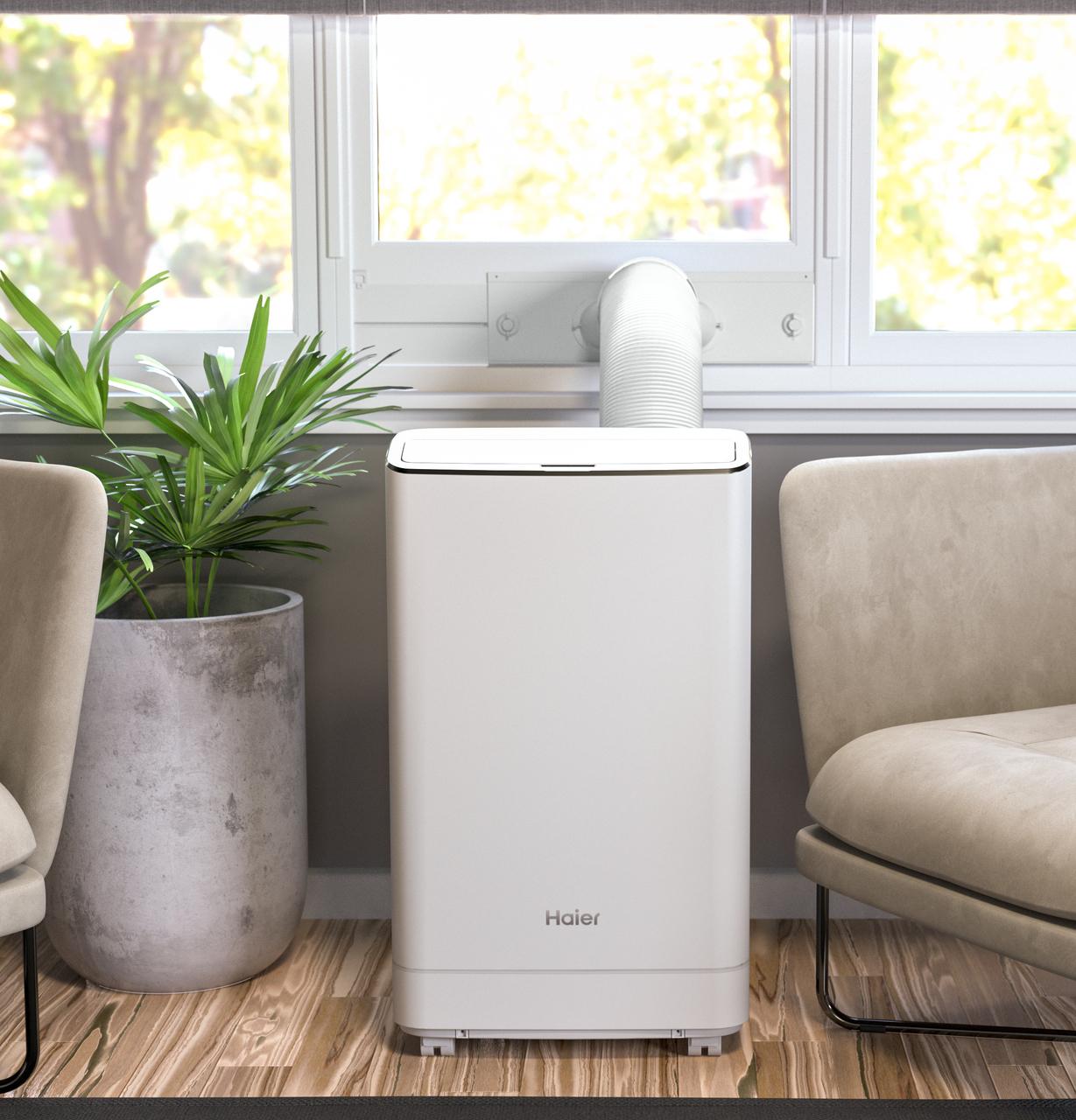 Haier® Portable Air Conditioner with Dehumidifier for Large Rooms up to 550 sq. ft., 13.500 BTU (9,700 BTU SACC)