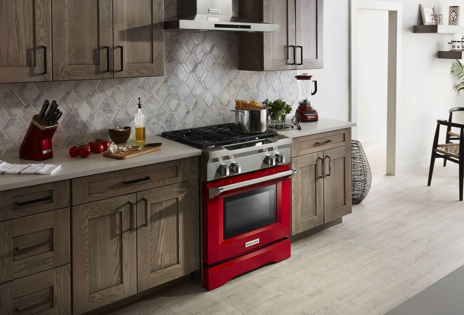 Kitchenaid 30'' 4-Burner Dual Fuel Freestanding Range, Commercial-Style Signature Red