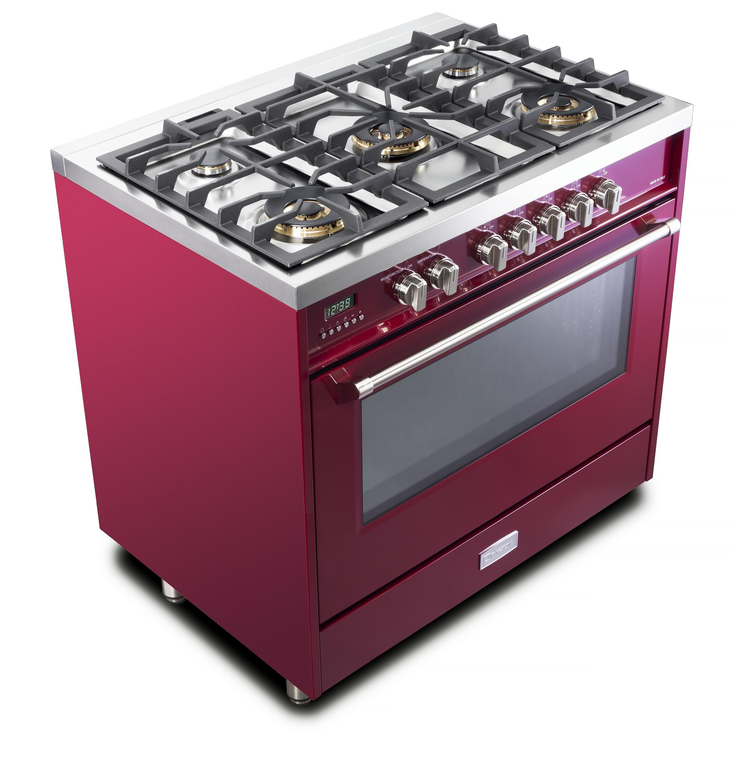 Designer 36" Dual Fuel Single Oven Range - Burgundy