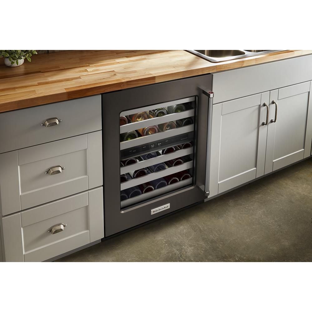 Kitchenaid KUWL314KBS 24" Undercounter Wine Cellar with Glass Door and Metal-Front Racks