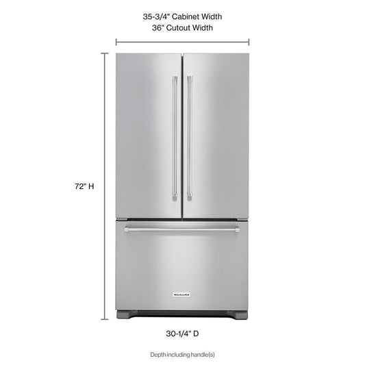 Kitchenaid KRFC302ESS 22 cu. ft. 36-Inch Width Counter Depth French Door Refrigerator with Interior Dispense