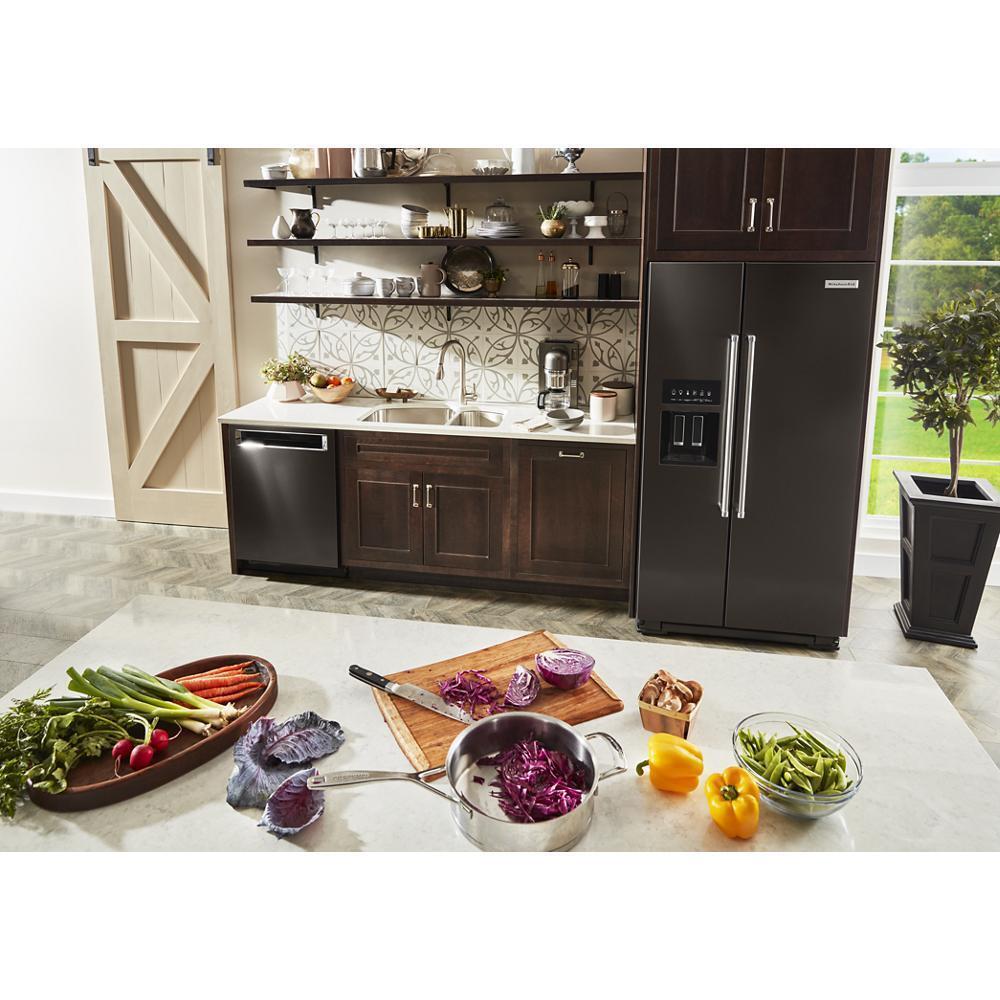 Kitchenaid KRSF705HBS 24.8 cu ft. Side-by-Side Refrigerator with Exterior Ice and Water and PrintShield™ Finish