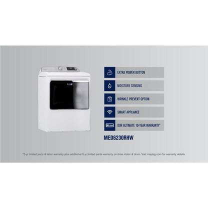 Maytag MED6230RHW Smart Top Load Electric Dryer with Extra Power Button - 7.4 cu. ft.