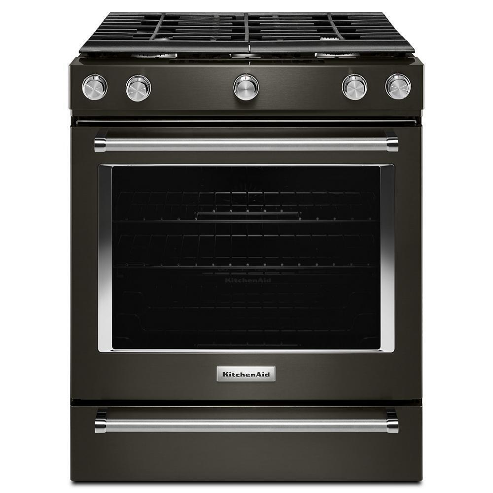 Kitchenaid KSGG700EBS 30-Inch 5-Burner Gas Slide-In Convection Range