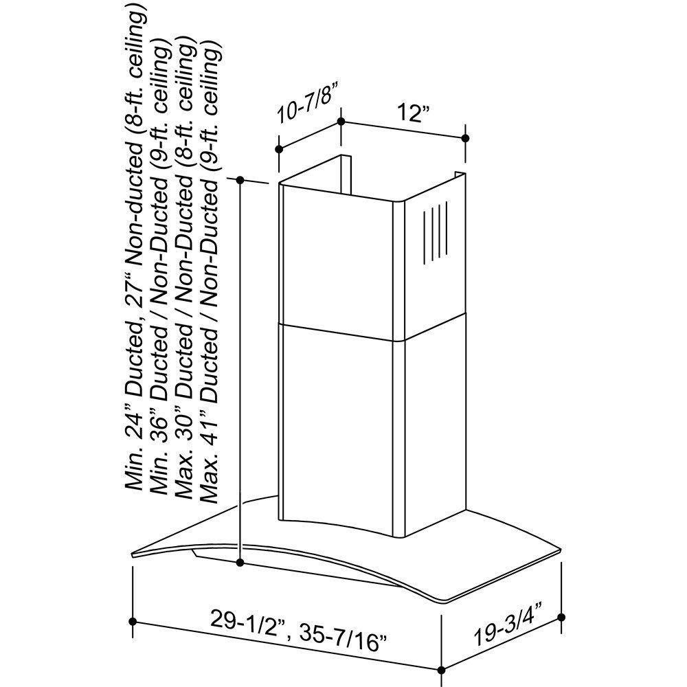 Broan® 30-Inch Arched Glass Wall Mount Chimney Range Hood w/ Light, Stainless Steel