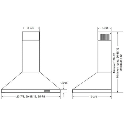EW4836SS Broan® Elite EW48 Series 36-Inch Pyramidal Chimney Range Hood, 460 Max Blower CFM, Stainless Steel