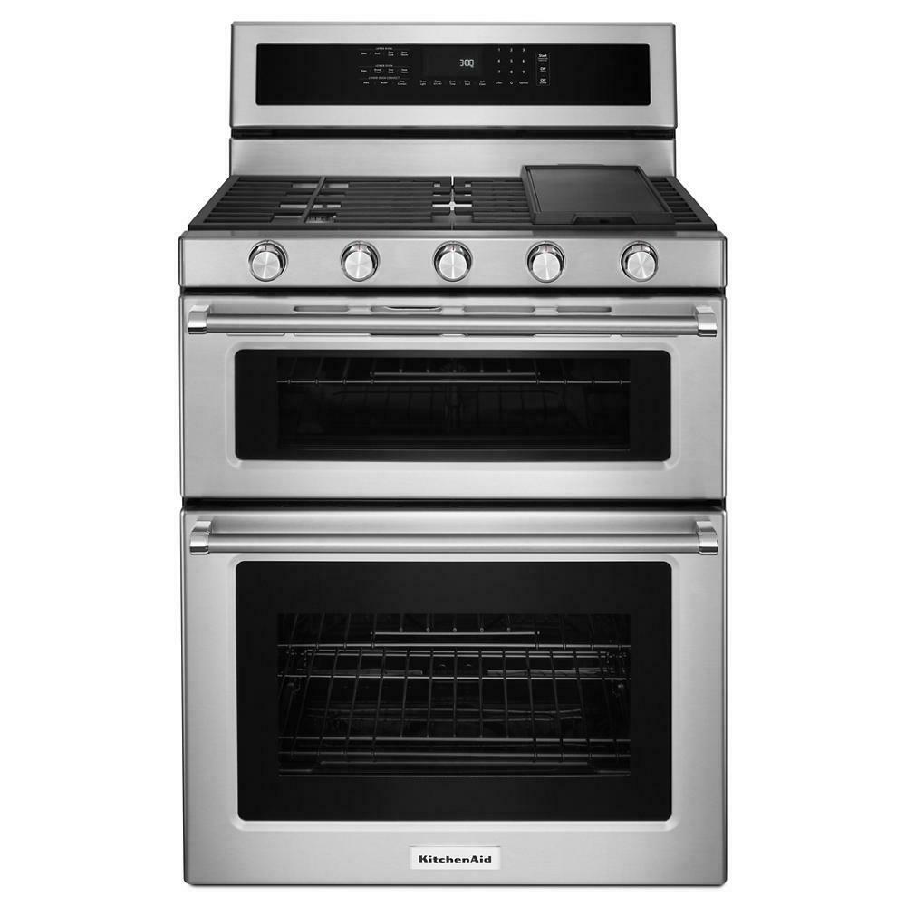 Kitchenaid KFGD500ESS 30-Inch 5 Burner Gas Double Oven Convection Range