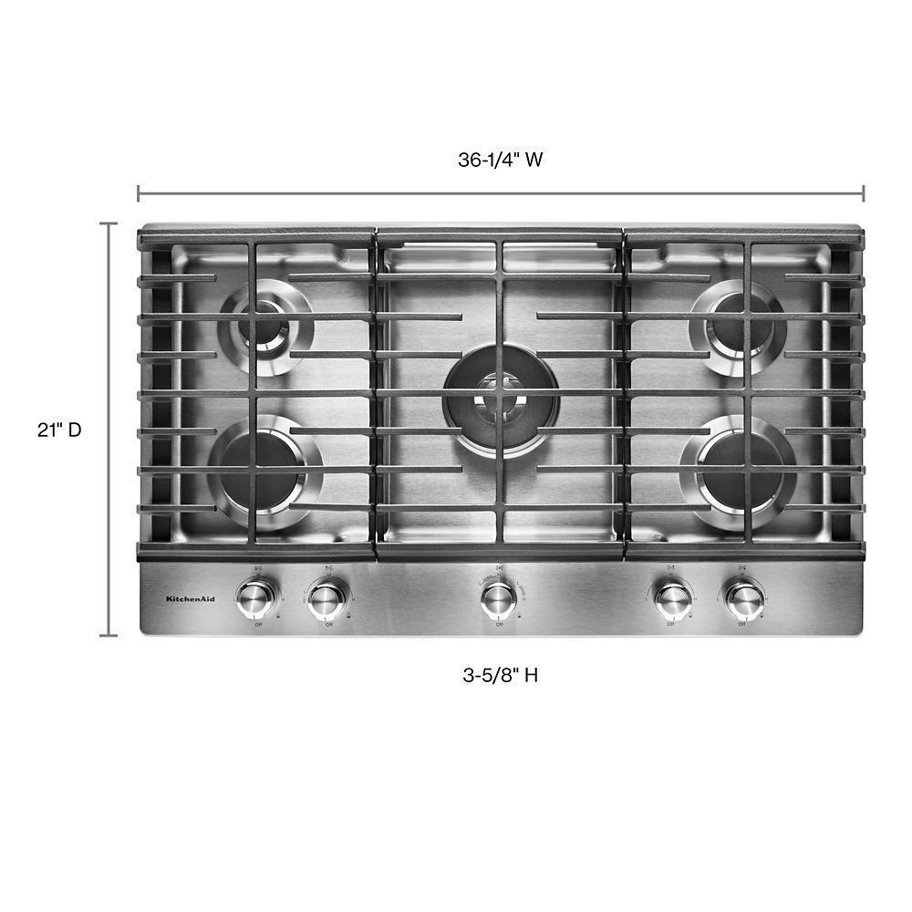 Kitchenaid KCGS556ESS 36" 5-Burner Gas Cooktop