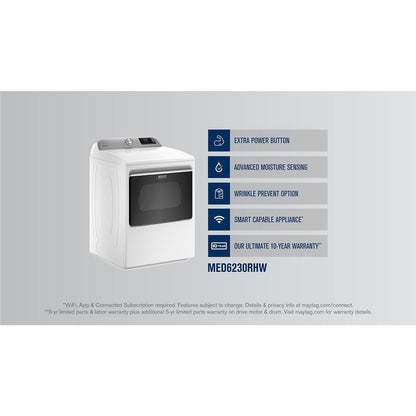 Maytag MED6230RHW Smart Top Load Electric Dryer with Extra Power Button - 7.4 cu. ft.
