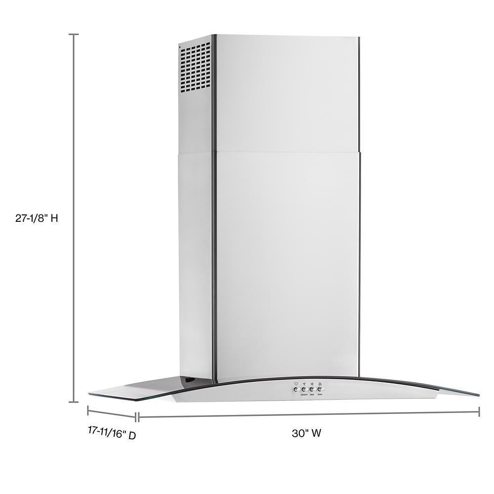 Whirlpool WVW51UC0LS 30" Curved Glass Wall Mount Range Hood