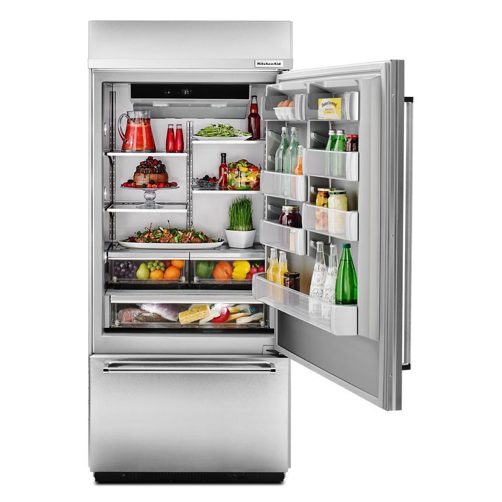 Kitchenaid KBBR306ESS 20.9 Cu. Ft. 36" Width Built-In Stainless Bottom Mount Refrigerator with Platinum Interior Design