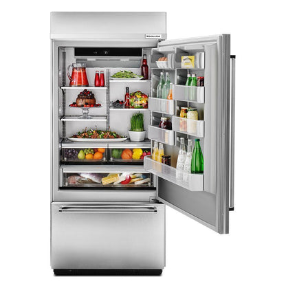 Kitchenaid KBBR306ESS 20.9 Cu. Ft. 36" Width Built-In Stainless Bottom Mount Refrigerator with Platinum Interior Design