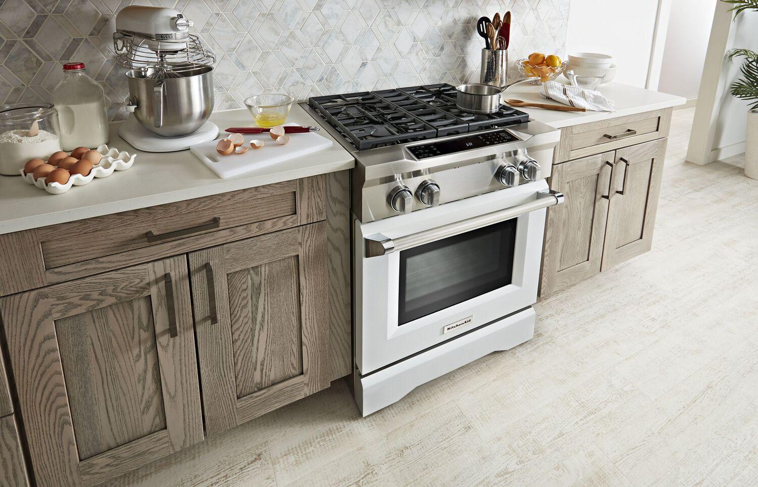 Kitchenaid KDRS407VMW 30'' 4-Burner Dual Fuel Freestanding Range, Commercial-Style Imperial White