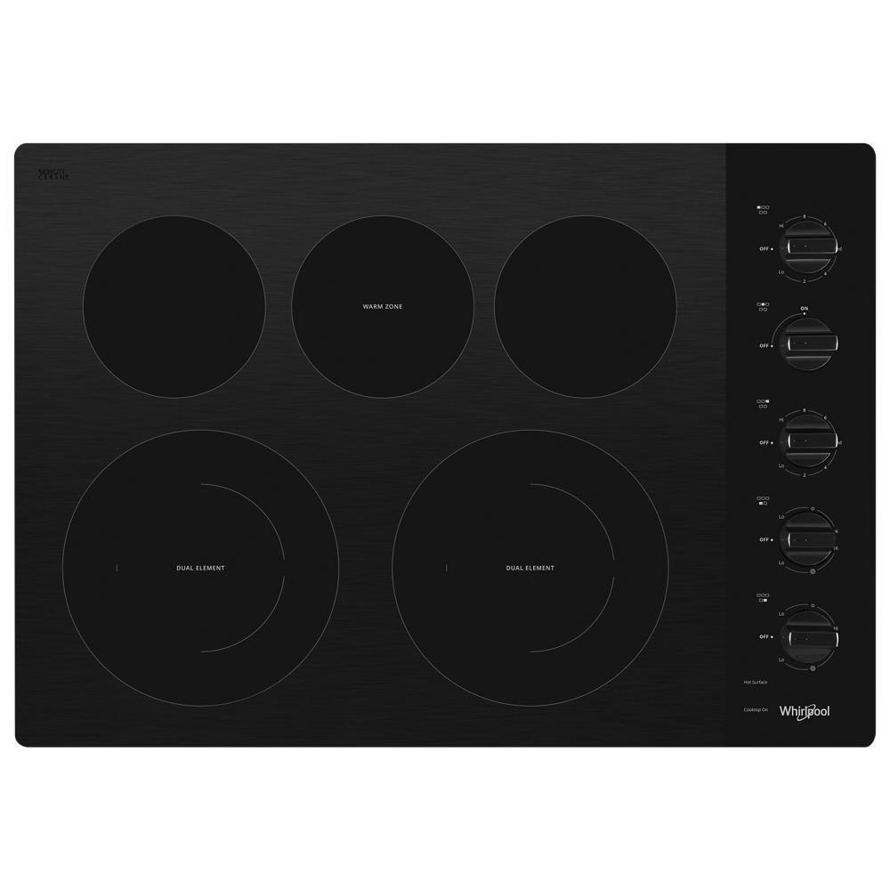 Whirlpool WCE77US0HB 30-inch Electric Ceramic Glass Cooktop with Two Dual Radiant Elements