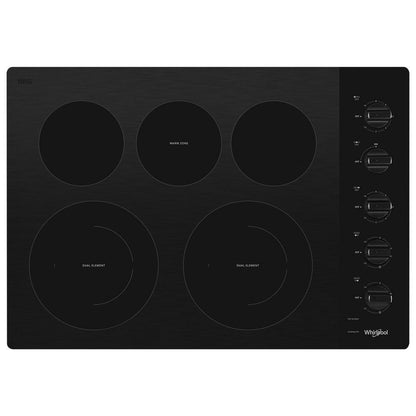 Whirlpool WCE77US0HB 30-inch Electric Ceramic Glass Cooktop with Two Dual Radiant Elements