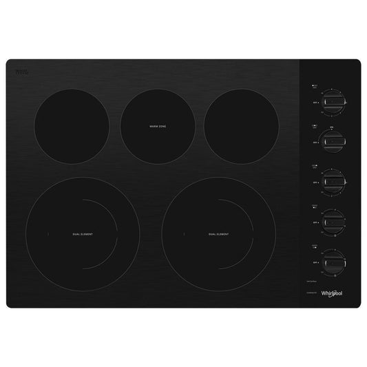 Whirlpool WCE77US0HB 30-inch Electric Ceramic Glass Cooktop with Two Dual Radiant Elements