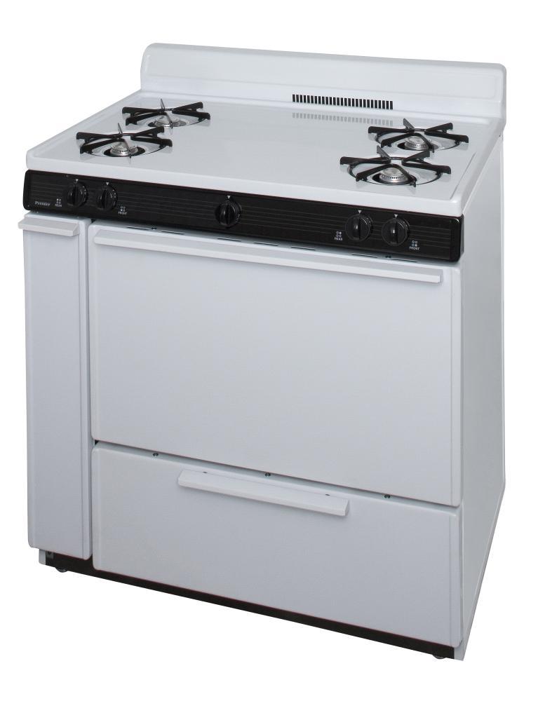 Premier BLK100WP 36 in. Freestanding Battery-Generated Spark Ignition Gas Range in White