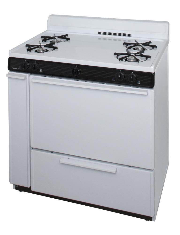 Premier 36 in. Freestanding Battery-Generated Spark Ignition Gas Range in White