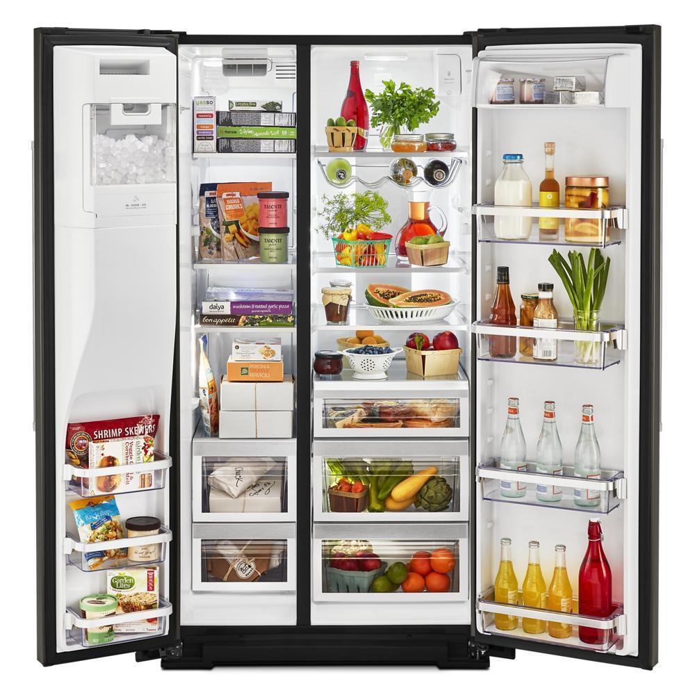 Kitchenaid KRSF705HBS 24.8 cu ft. Side-by-Side Refrigerator with Exterior Ice and Water and PrintShield™ Finish