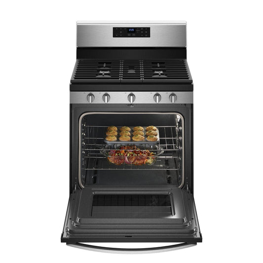5.0 cu. ft. Freestanding Gas Range with Center Oval Burner Black-on-Stainless