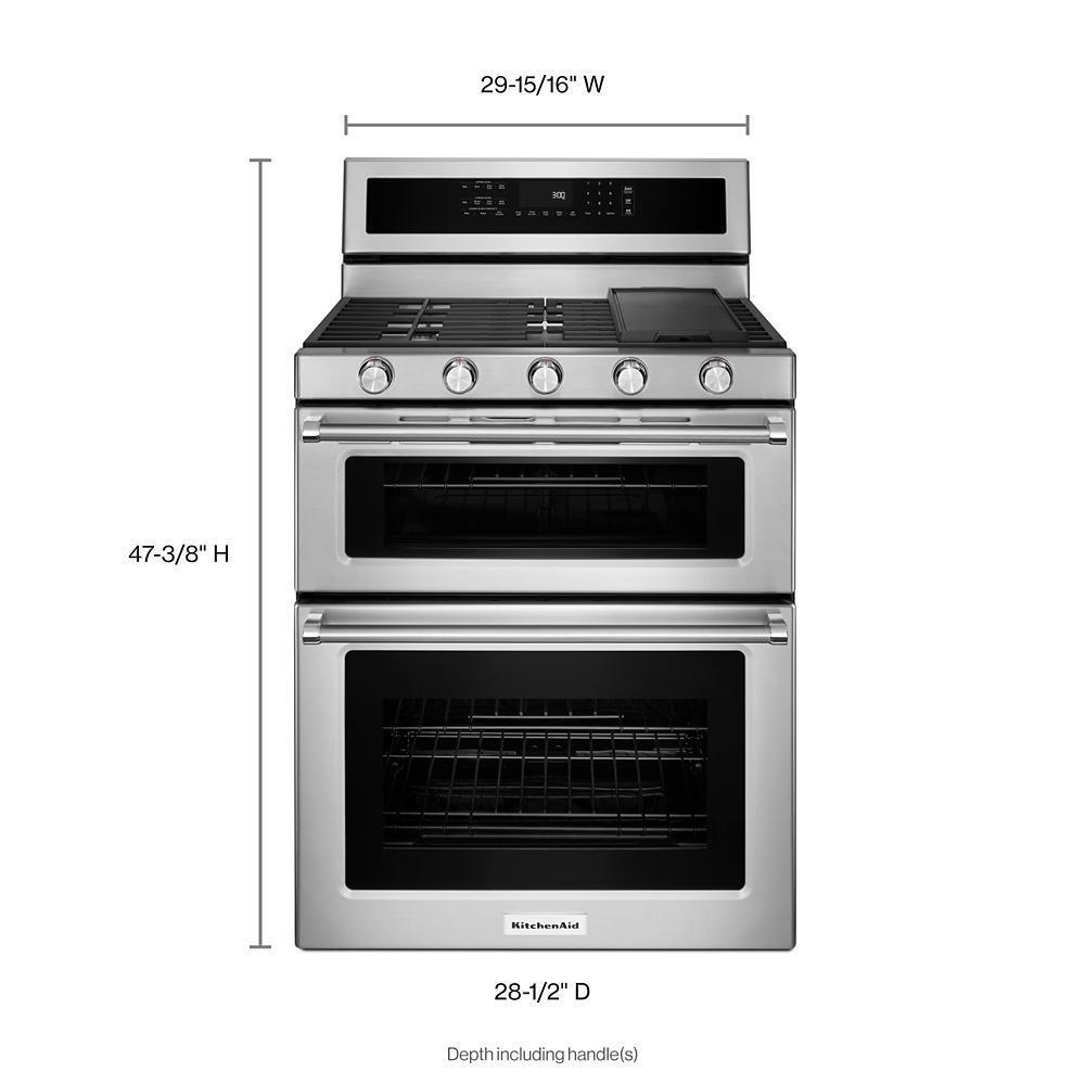 Kitchenaid KFGD500ESS 30-Inch 5 Burner Gas Double Oven Convection Range