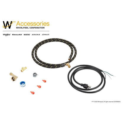 Whirlpool 8212488RC Dishwasher Water Line Installation Kit with 6' braided hose, 3/8" compression fitting, washers, and 5' 3-prong cord