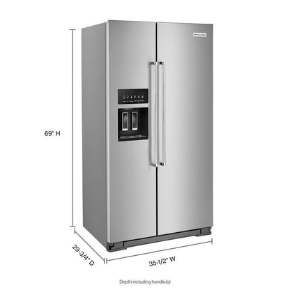 Kitchenaid KRSC700HPS 19.9 cu ft. Counter-Depth Side-by-Side Refrigerator with Exterior Ice and Water and PrintShield™ finish