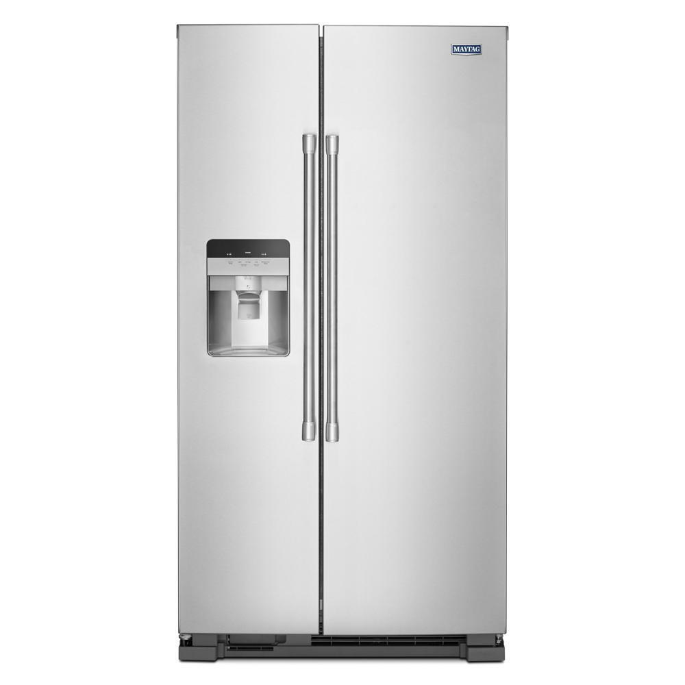 Maytag 36-Inch Wide Side-by-Side Refrigerator with Exterior Ice and Water Dispenser - 25 Cu. Ft.