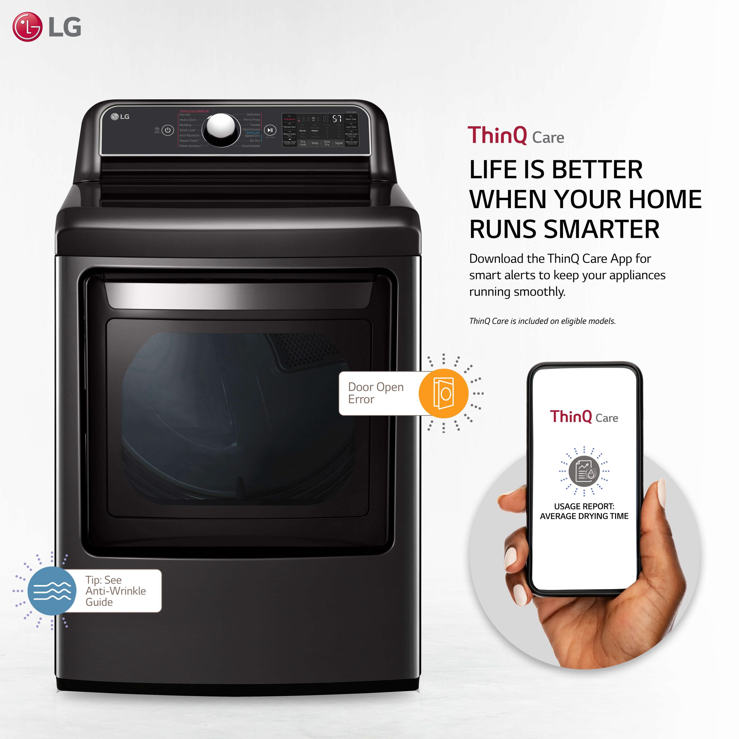 Lg 7.3 cu.ft. Smart wi-fi Enabled Electric Dryer with TurboSteam™