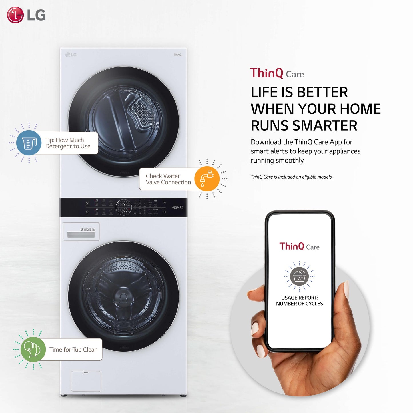 Lg WKGX201HWA Single Unit Front Load LG WashTower™ with Center Control™ 4.5 cu. ft. Washer and 7.4 cu. ft. Gas Dryer
