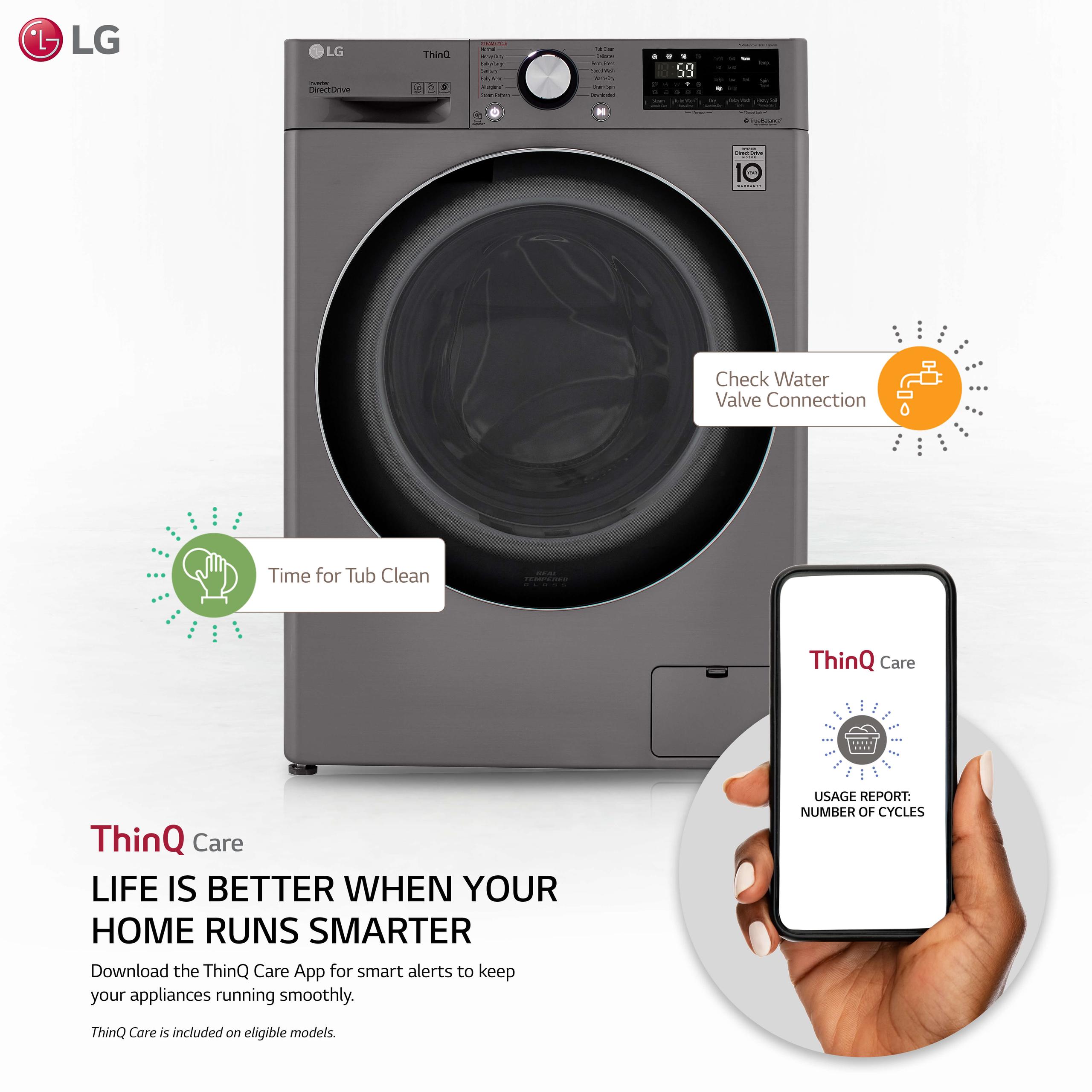 Lg 2.4 cu.ft. Smart wi-fi Enabled Compact Front Load All-In-One Washer/Dryer Combo with Built-In Intelligence