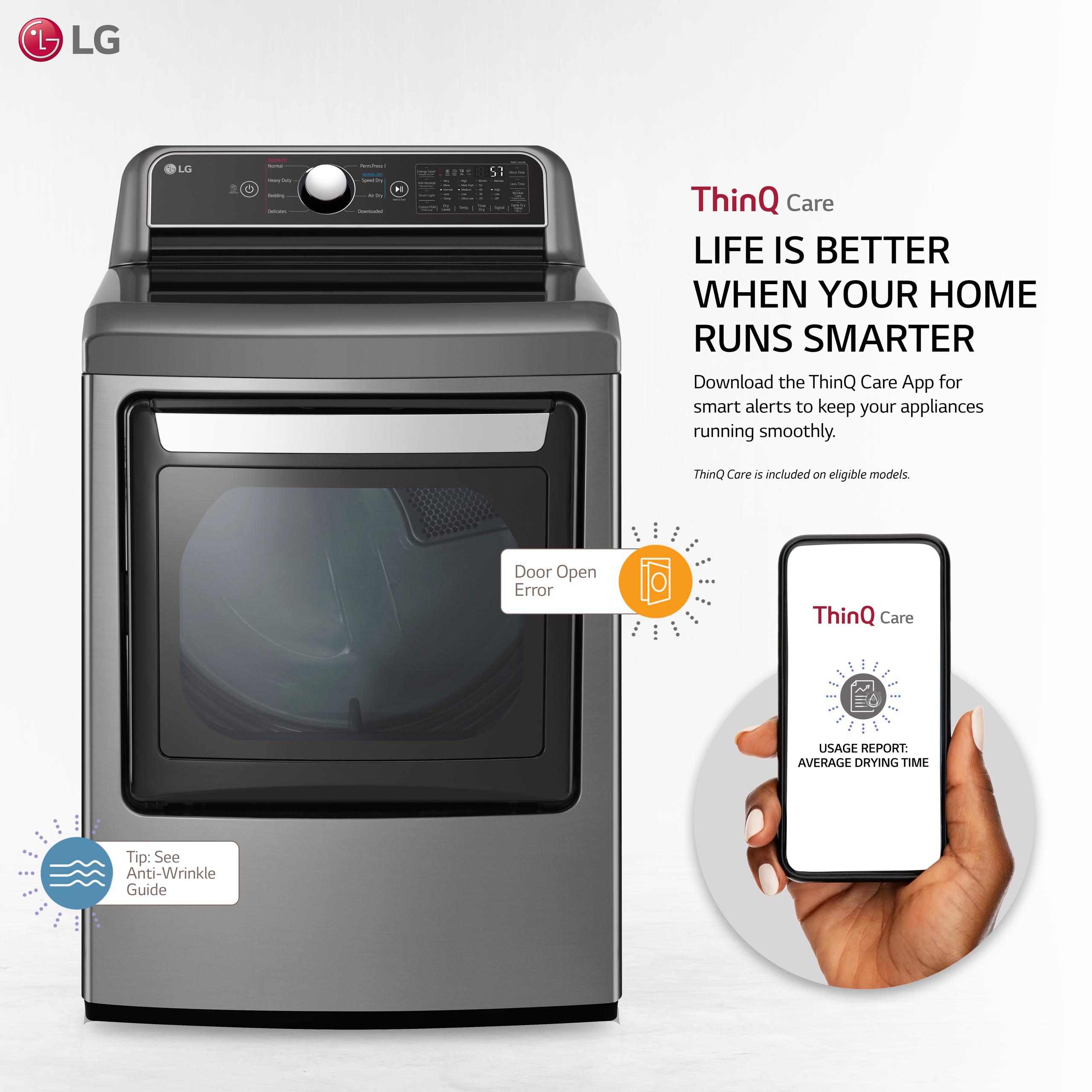 Lg 7.3 cu. ft. Ultra Large Capacity Smart wi-fi Enabled Rear Control Electric Dryer with EasyLoad™ Door