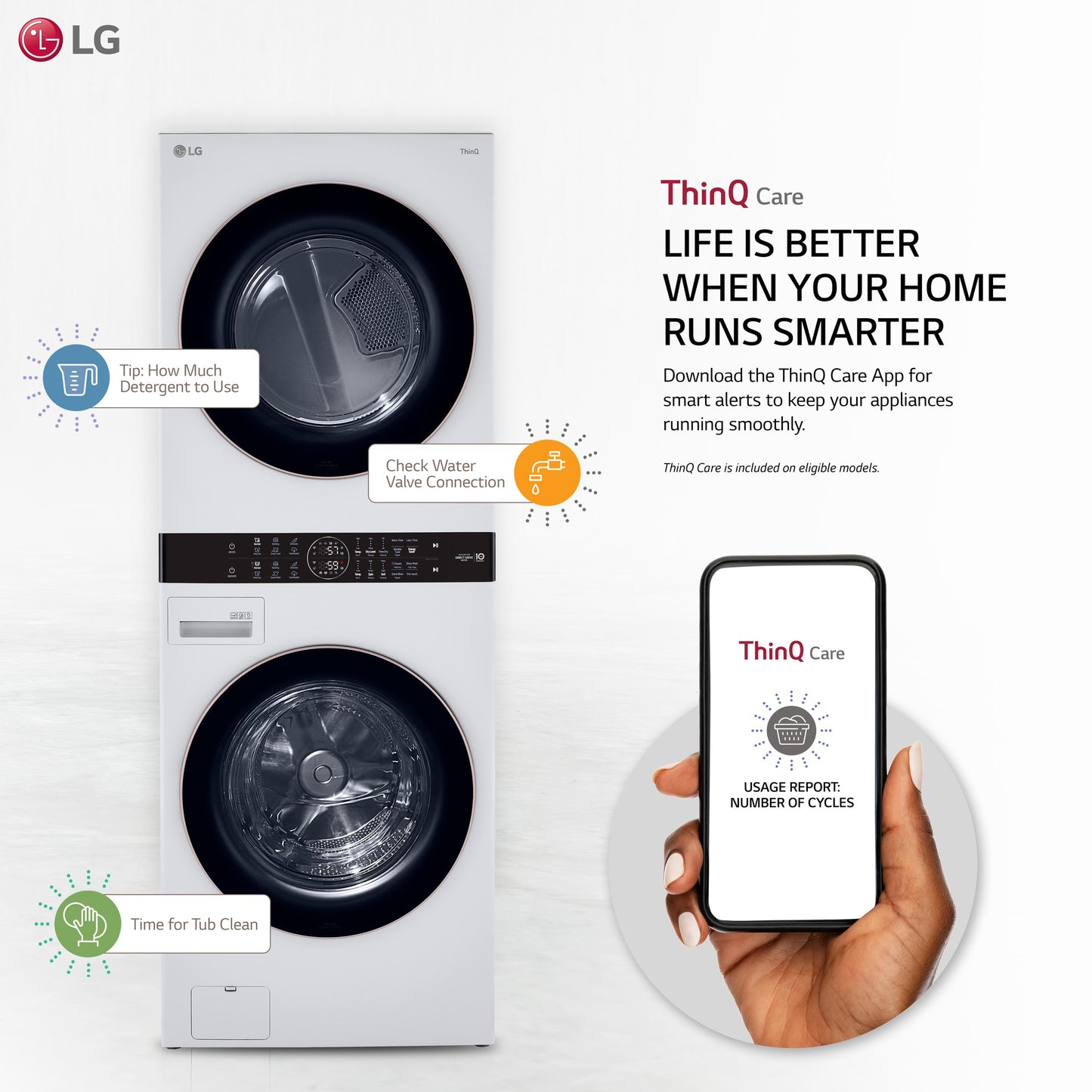 Lg WKE100HWA Single Unit Front Load LG WashTower™ with Center Control™ 4.5 cu. ft. Washer and 7.4 cu. ft. Electric Dryer