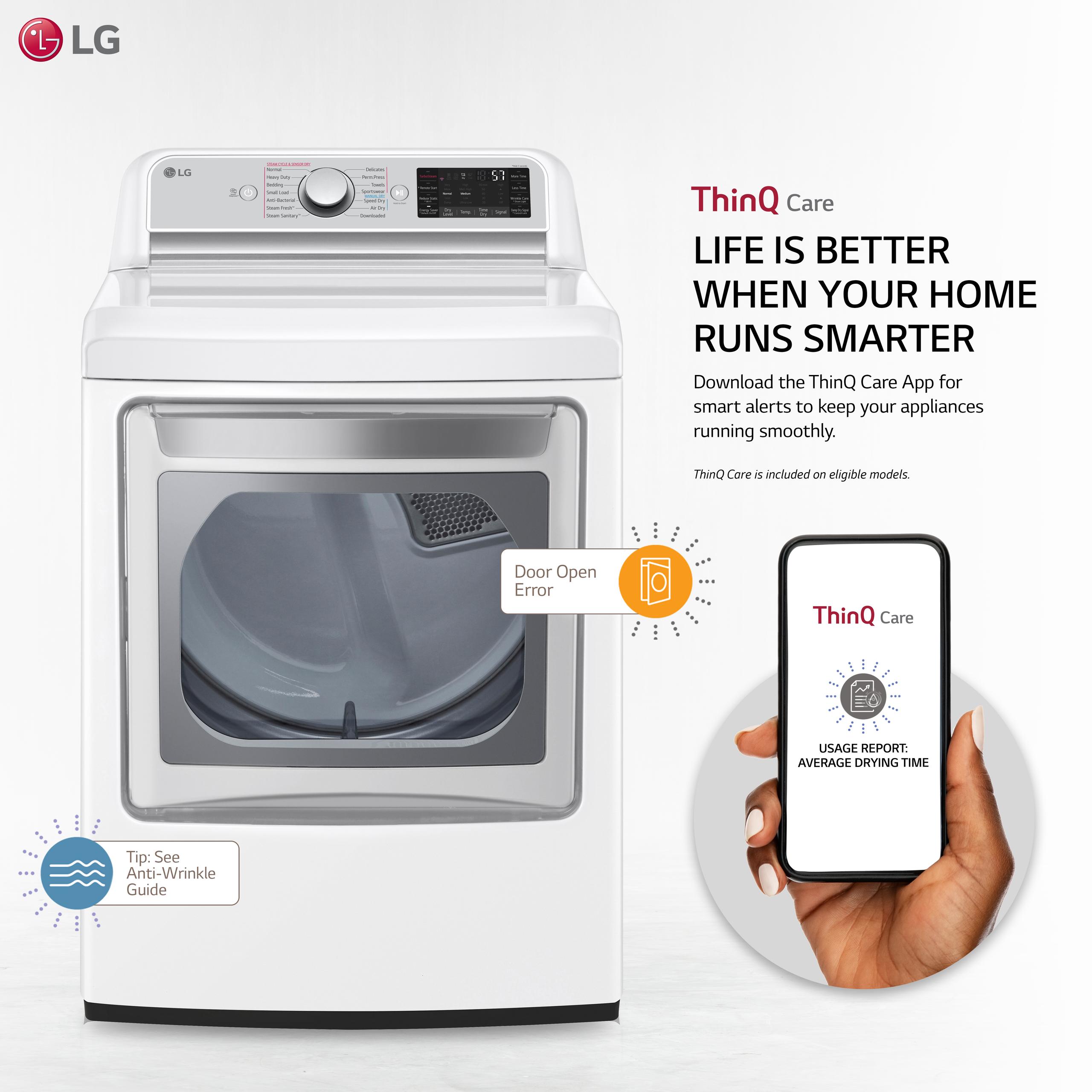 Lg 7.3 cu. ft. Ultra Large Capacity Smart wi-fi Enabled Rear Control Gas Dryer with TurboSteam™
