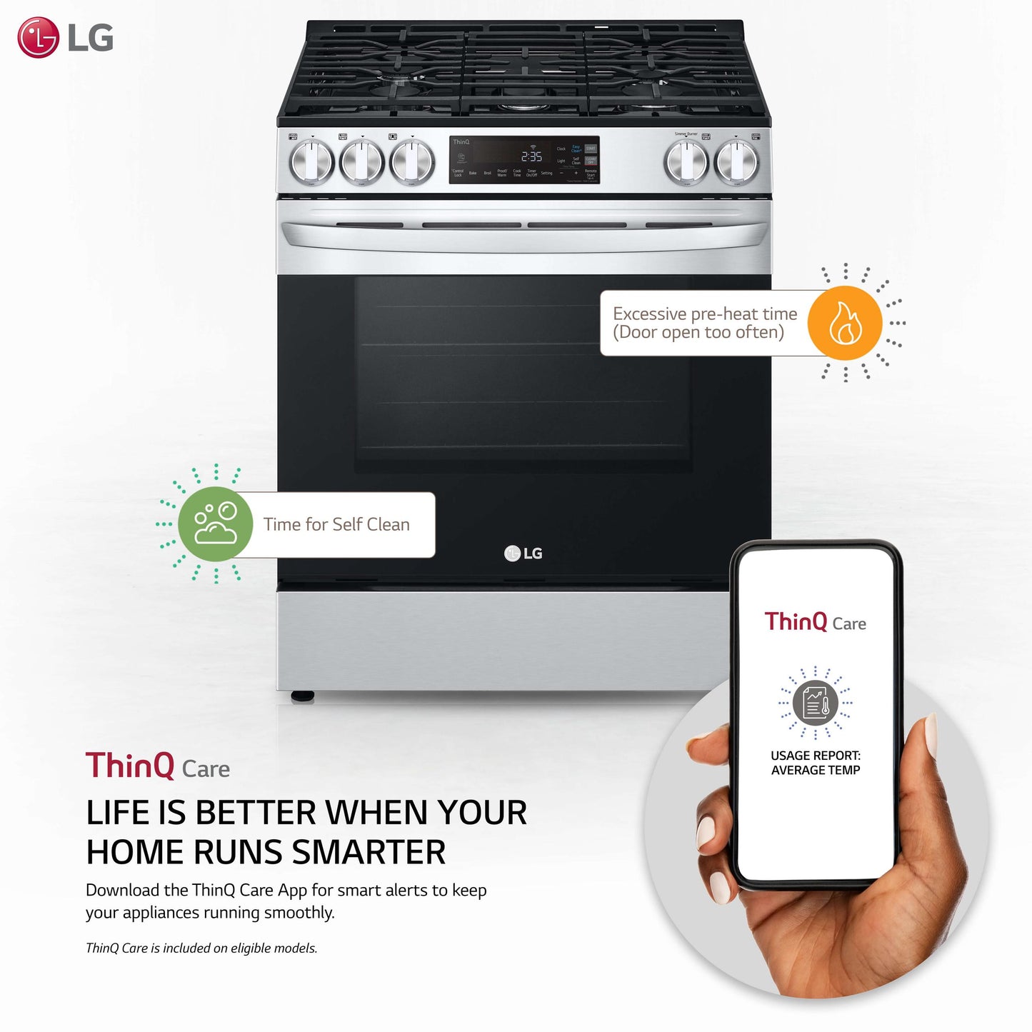 Lg LSGL5831F 5.8 cu.ft. Gas Single OvenSlide-in Range, EasyClean® plus Self Clean, ThinQ™, Printproof™ StainlessSteel