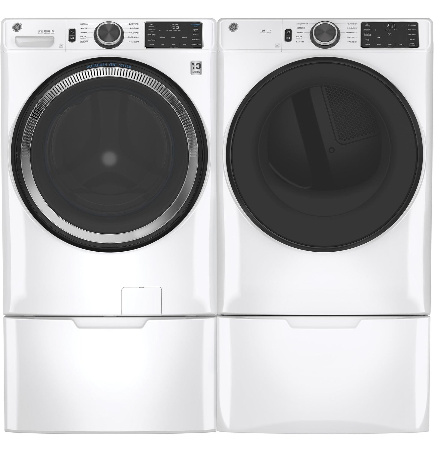 GFW550SSNWW GE® ENERGY STAR 4.8 cu. ft. Capacity Smart Front Load ® Washer with UltraFresh Vent System with OdorBlock™ and Sanitize w/Oxi